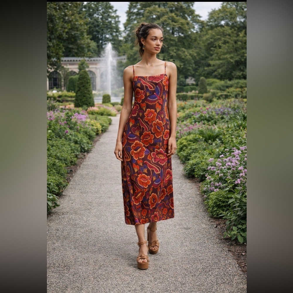 Rare Farm Rio X Anthropologie Nwt Sleeveless Cowl-Neck Slip Midi Dress Size S
